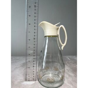 Vintage Glass Pitcher Server Gold Eagle Motif Cream Lid Elegant‎ Barware